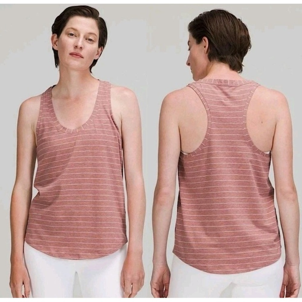 Lululemon Love‎ Tank Top Pima Cotton Short Serve Stripe Heathered Spiced Chai 6